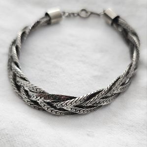 Silver Herringbone Braided Vintage Italian Bracelet